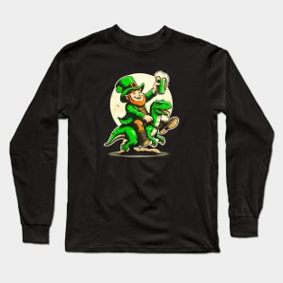 Irish Fantasy: Leprechaun Astride T-Rex Celebration Shirt for St. Patrick's Long Sleeve T-Shirt